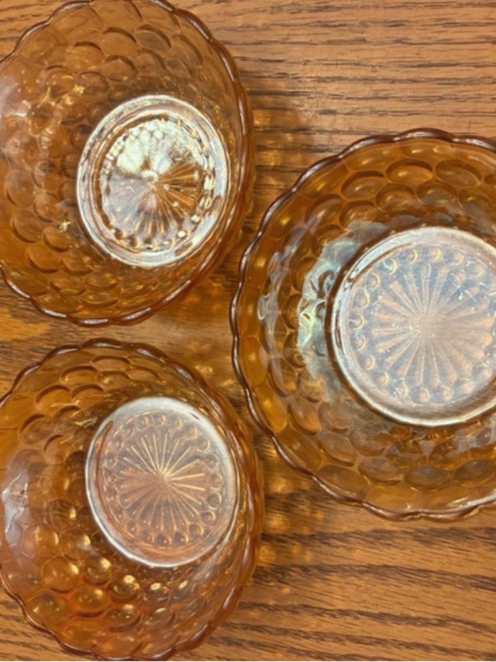 Vintage Amber Glass Bubble Hobnail Small Bowls Set of 3 Pressed Glass Dessert